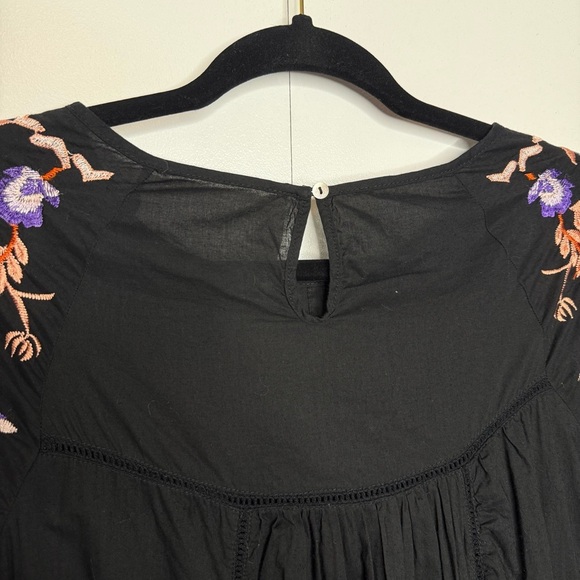 Free People - Pablo Dress - mini 3/4 sleeves, ruffles, embroidery. Black small - Picture 8 of 12